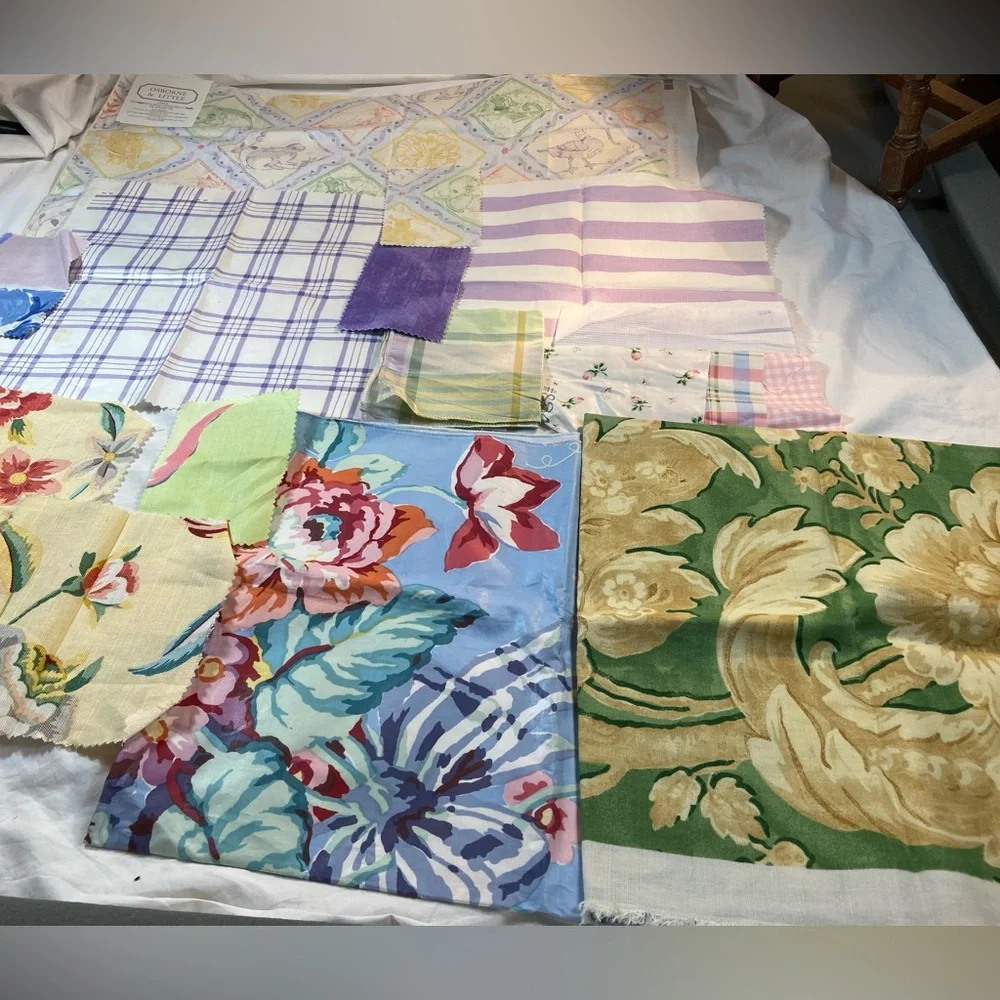 Assorted upholstery‎ Fabric samples Florals Animals Stripes